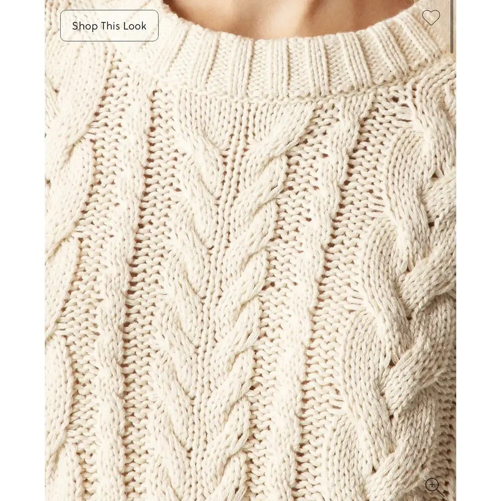 J. Crew Cable Knit Crewneck Sweater Ivory Lace Cream NWT size XS